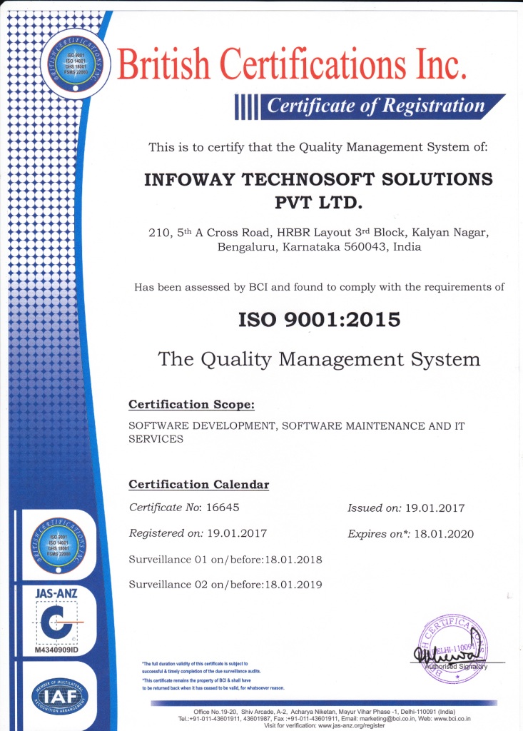 Infoway ISO Certificaion